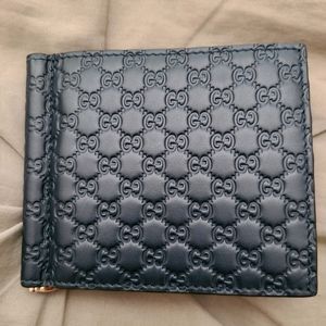 Navy Blue Signature Gucci Monogram leather wallet